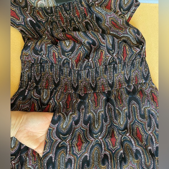 Maeve Evaline smocked dress size xsmall geometric multi color Anthropologie - Picture 3 of 11
